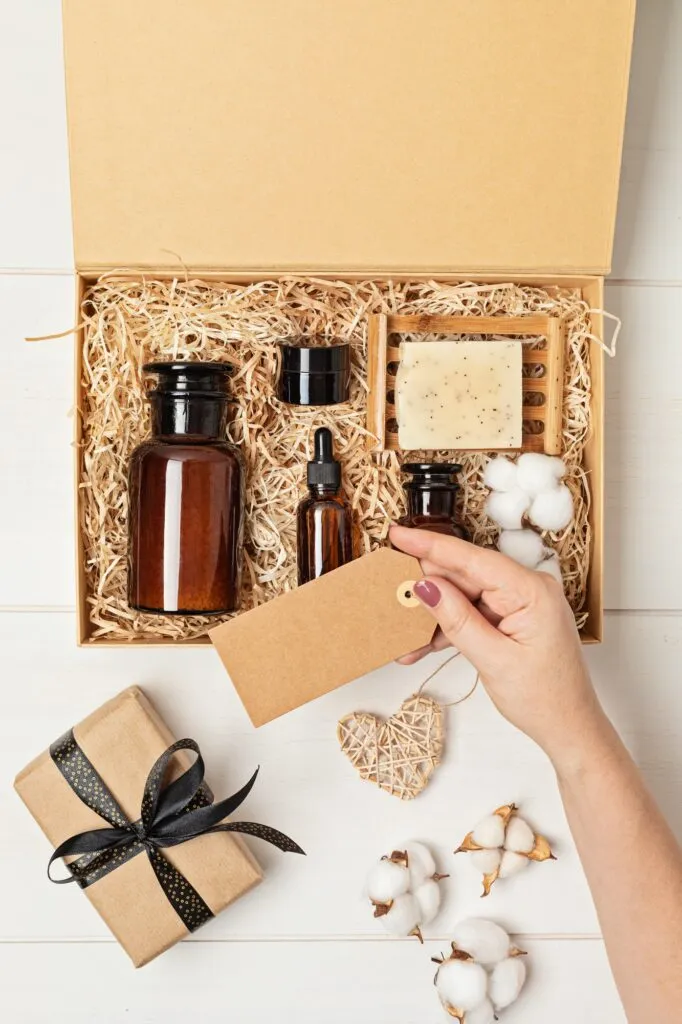 self care package seasonal gift box with plastic free organic cosmetics products