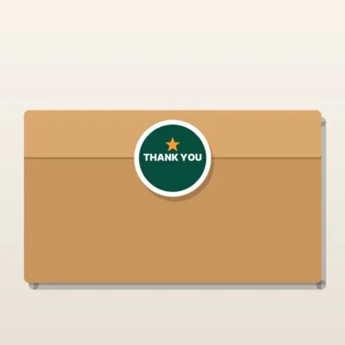 Box seal sticker on a kraft mailer box