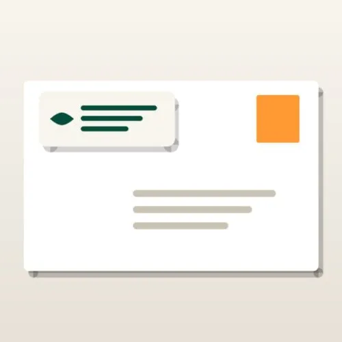 Return address label on an envelope