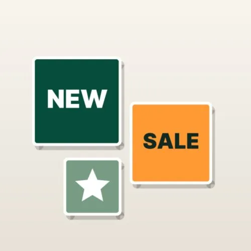 Custom square stickers in green and orange