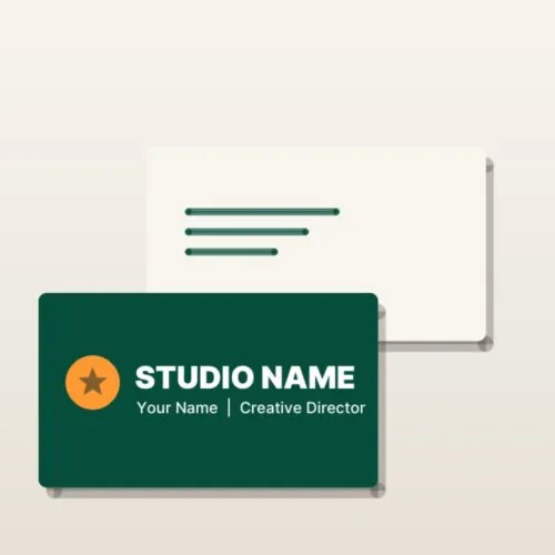 Matte business cards in green and cream